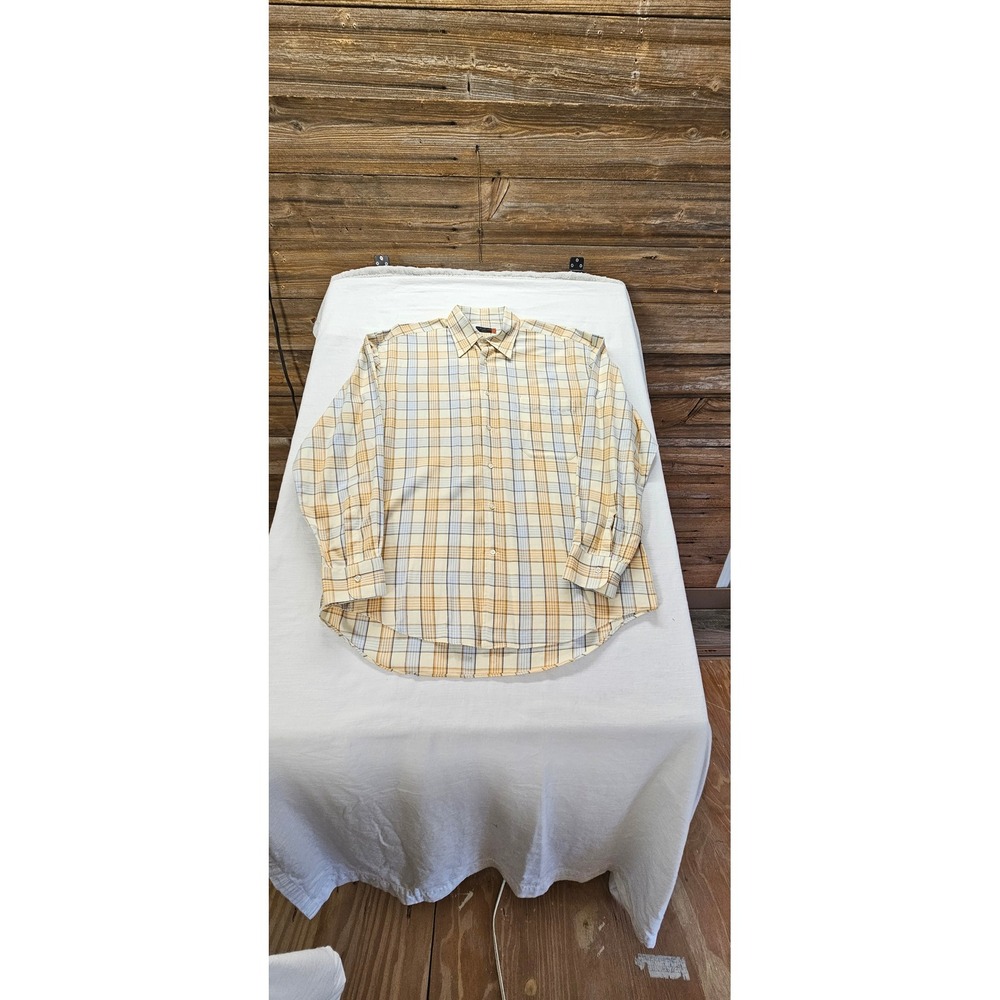 Corneliani ID Mens Plaid Button Down Shirt Orange Blue Cotton Size L 42 Large